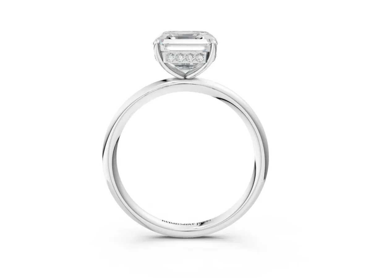 Asscher Cut Solitaire Diamond Ring with a Classic Band and Four-Prong Setting Platinum