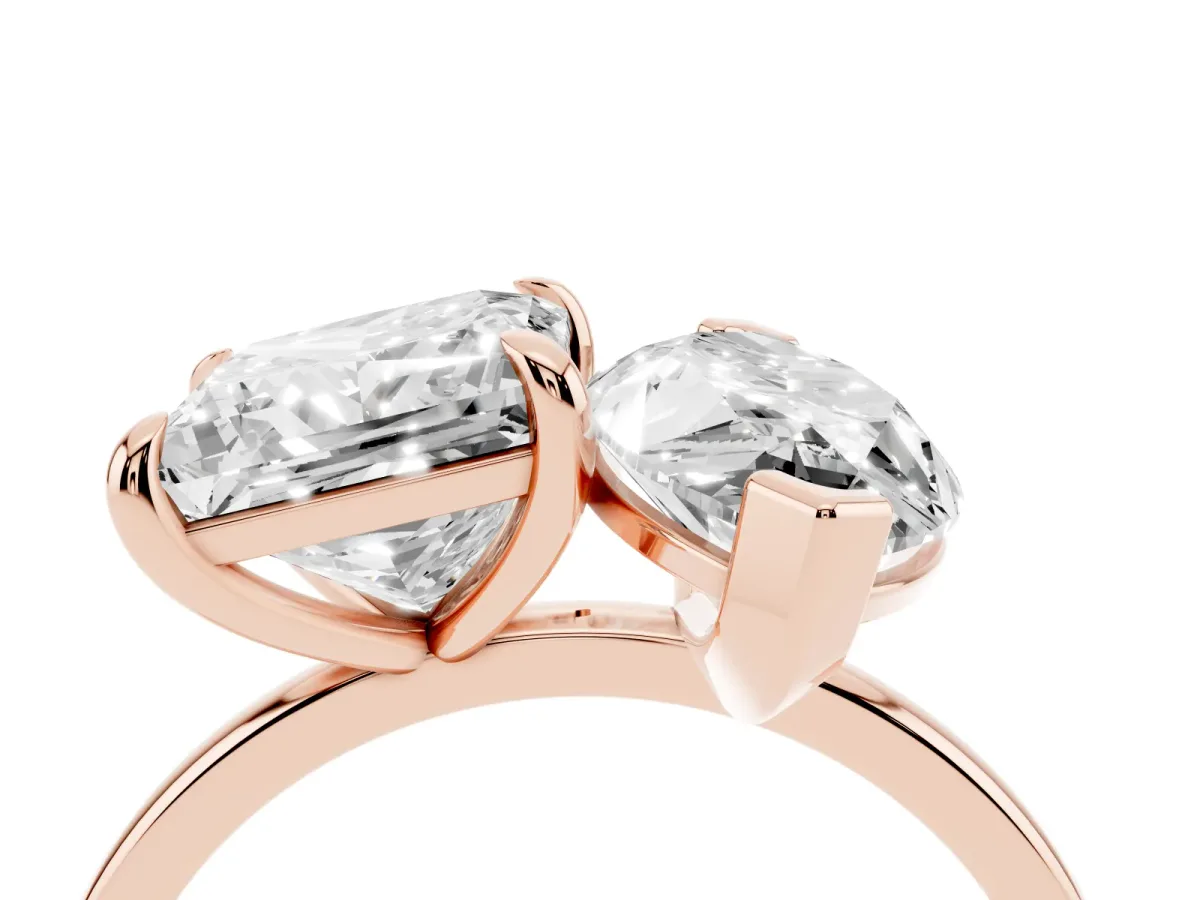 Marquise and Princess Toi Moi Ring with Prong Setting and Plain Band Rose gold