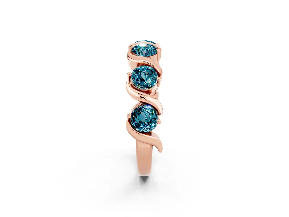 Six-Stone Round Blue Topaz Wave Band with Shared Prong Setting Rose gold