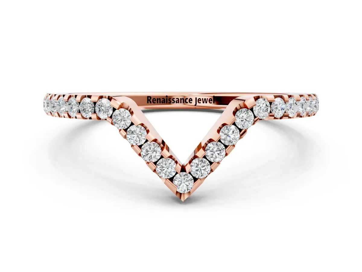 V-Shaped Pavé Round Diamond Chevron Band with Shared Prong Setting Rose gold