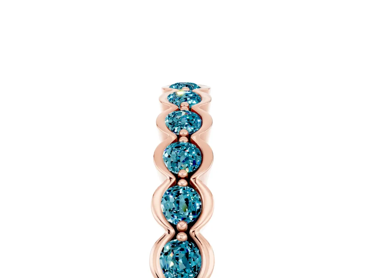 Round Blue Topaz Bezel Set Eternity Band Rose gold