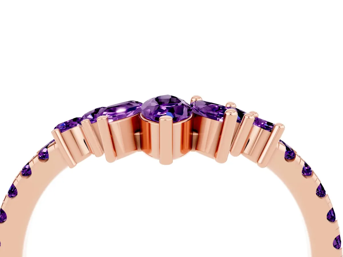 Chevron Marquise and Round Amethyst Open Band with Prong Setting Rose gold