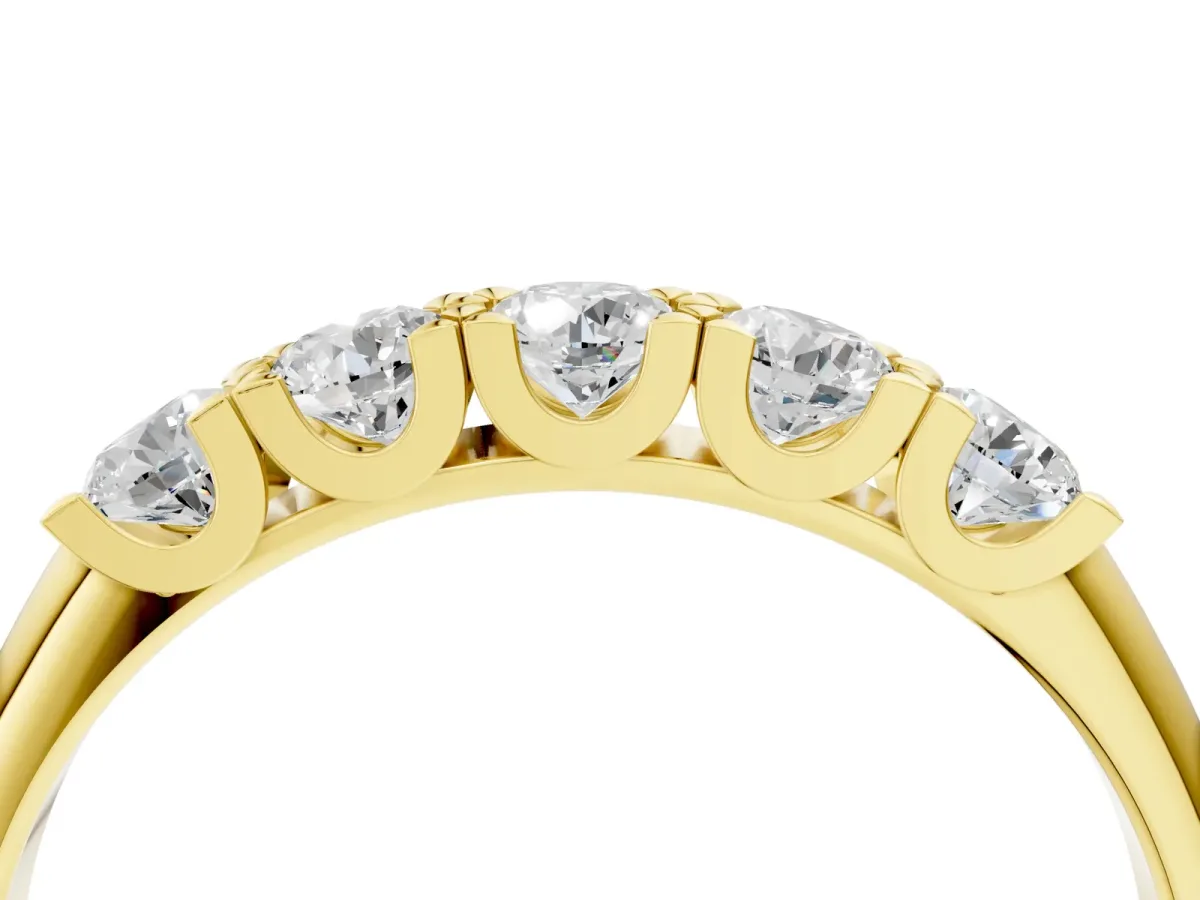 Round Diamond Channel Set Half Eternity Band with Shared Prong Setting Yellow gold