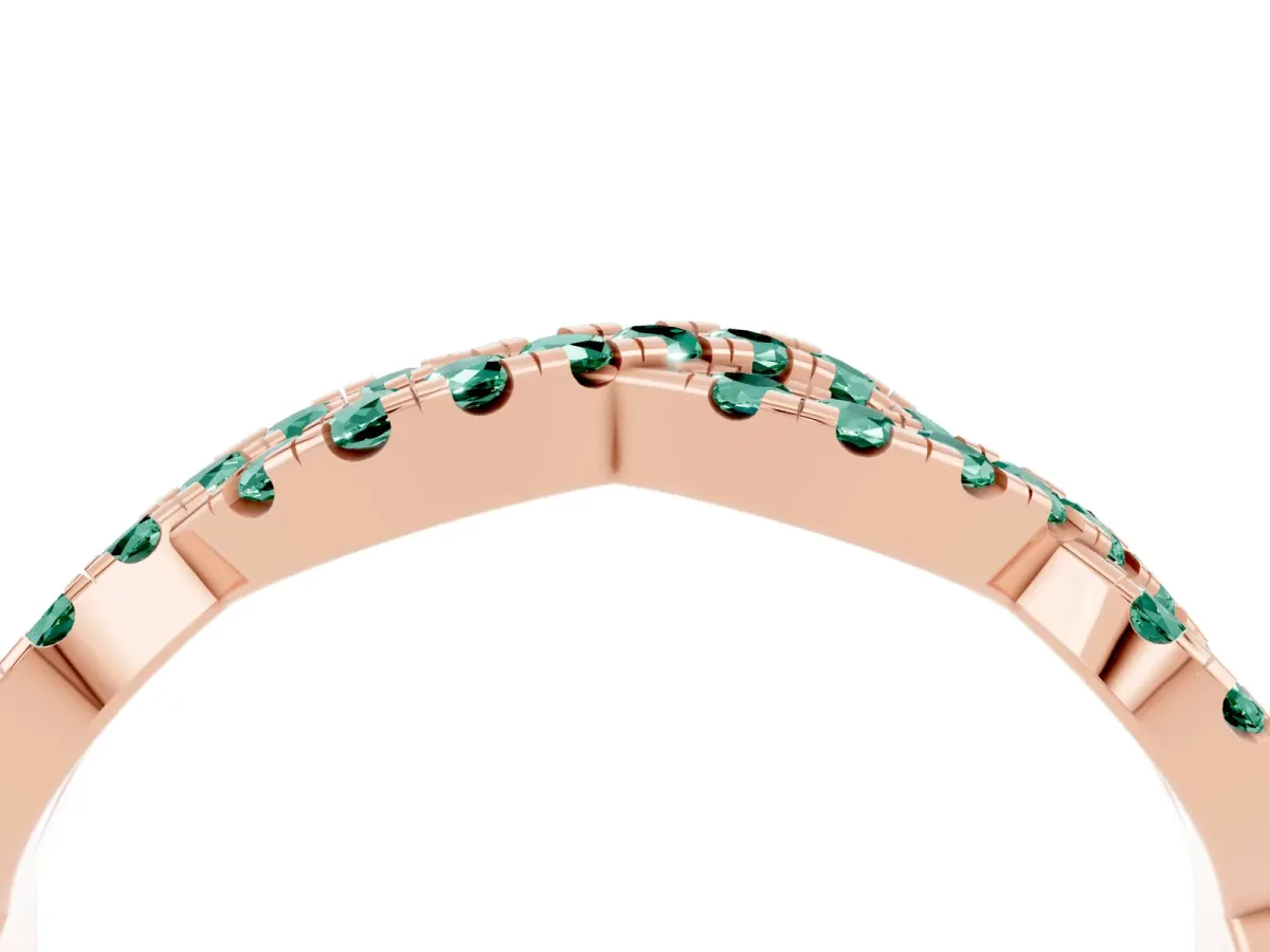 Round Green Sapphire Twisted Eternity Band with Pavé and Shared Prong Setting Rose gold