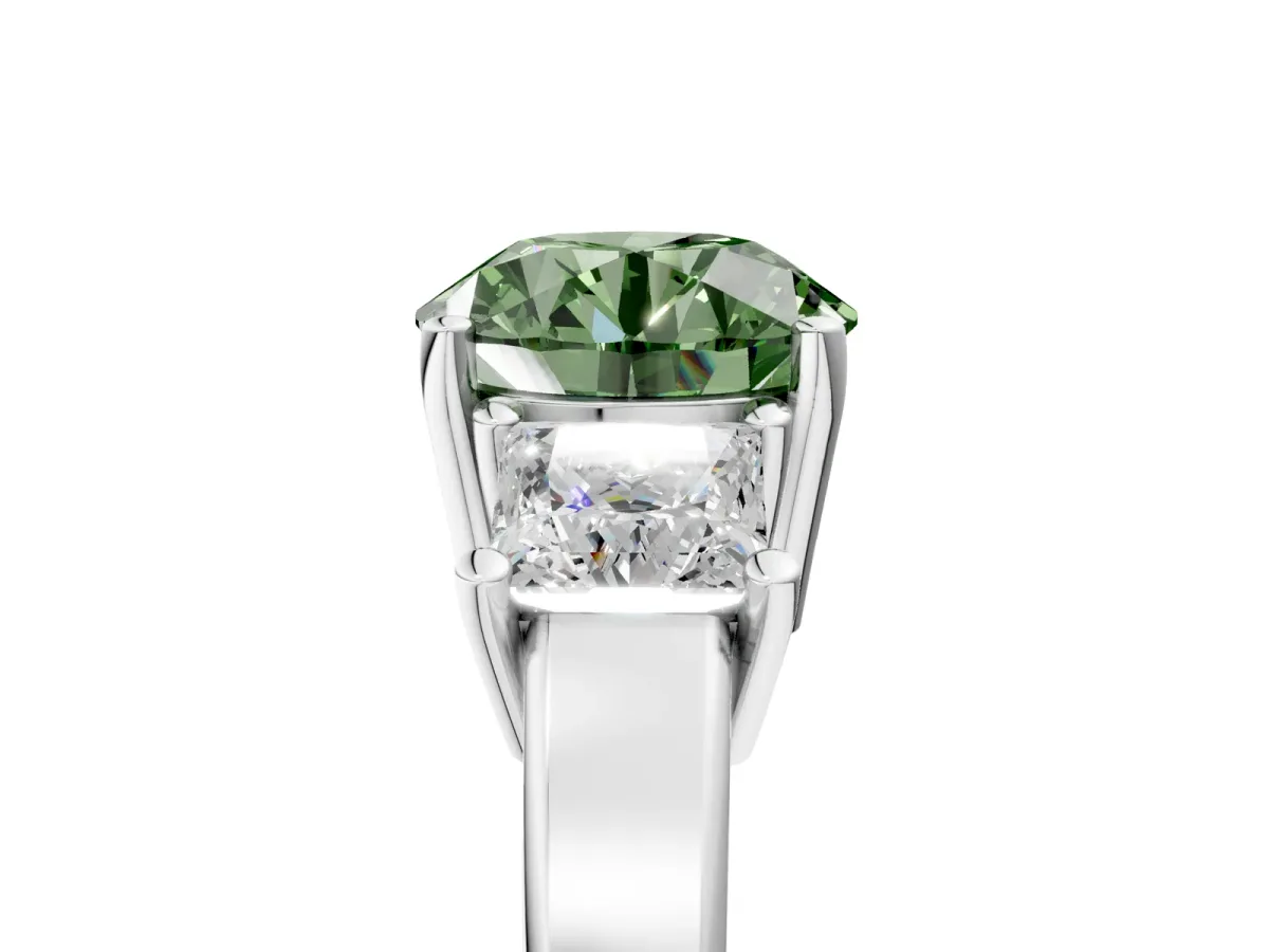 Fancy Green Three-Stone Round Cut Cut Solitaire Ring with Prong Setting White gold