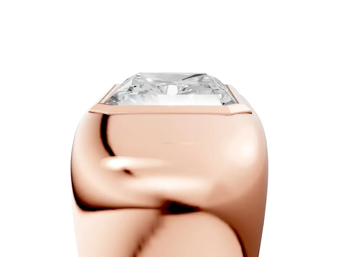 Radiant Diamond Bezel Set Mens Ring Rose gold