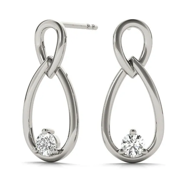 Round Diamond Teardrop Earrings with Bezel Setting and Loop Band White gold