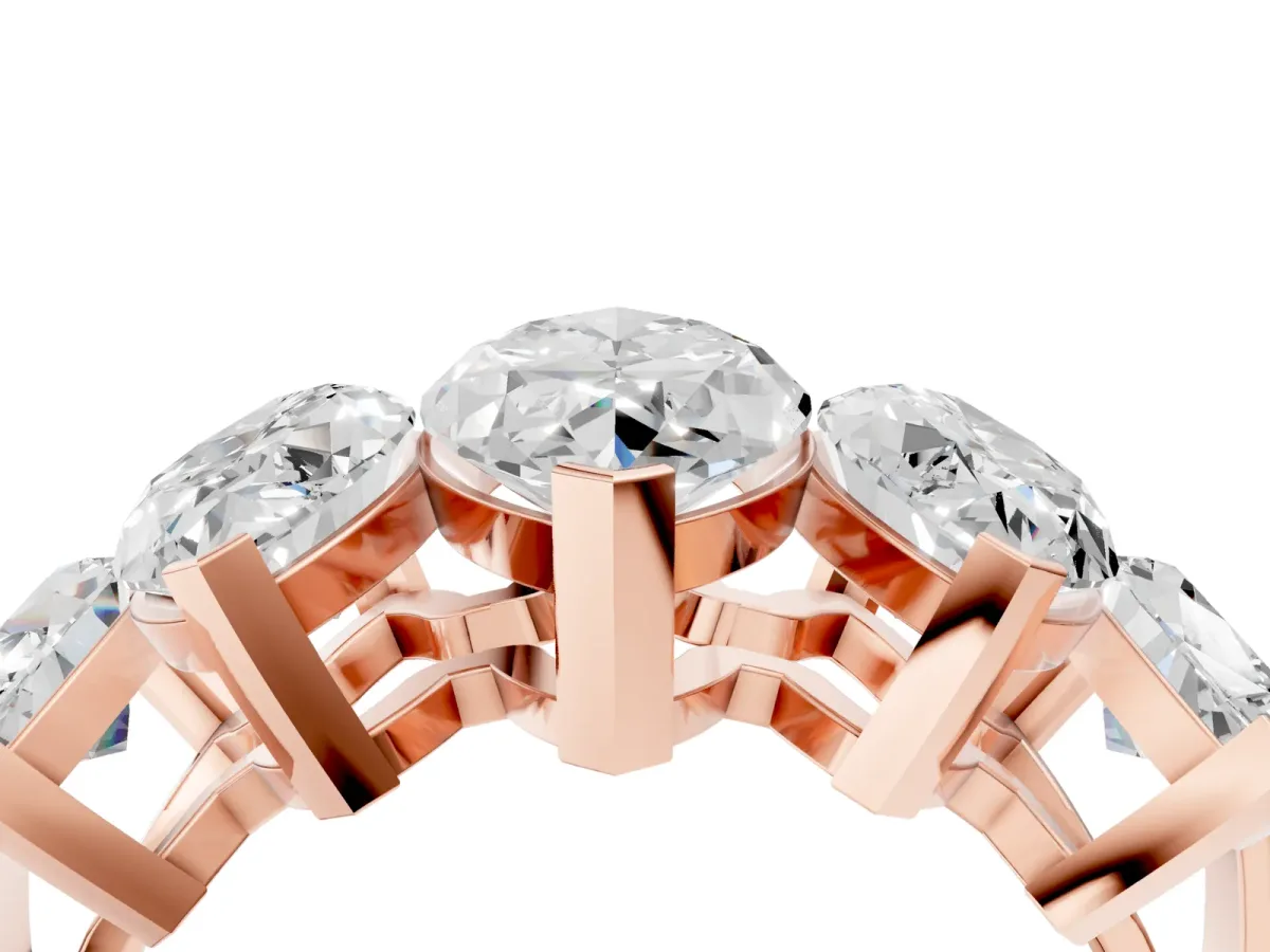 Five-Stone Marquise Diamond Prong Set White Gold Band Rose gold