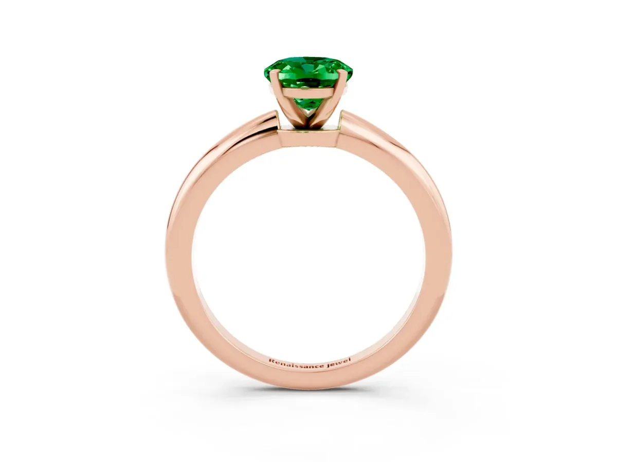 Oval Cut Emerald Solitaire Ring with Six-Prong Setting and Classic Band Rose gold