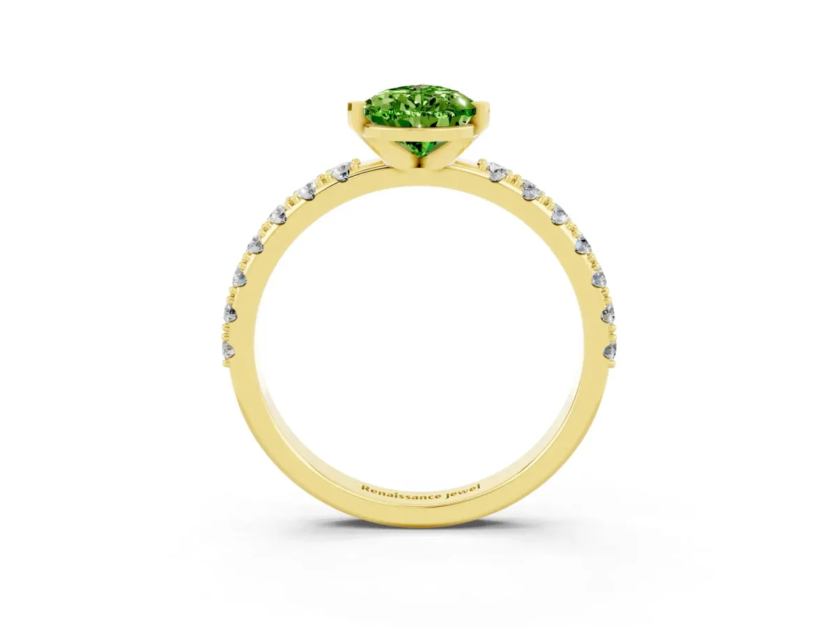 Pear Cut Peridot Solitaire Pavé Band with Four-Prong Setting Yellow gold