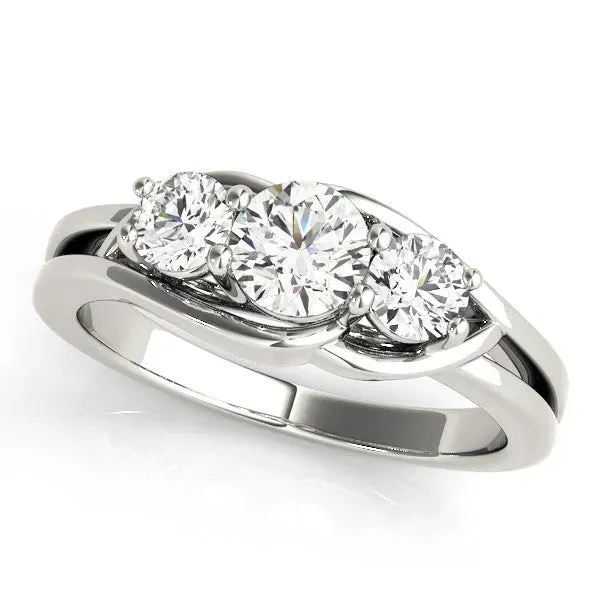 Three-Stone Round Cut Diamond Split Shank Prong Setting Ring White gold