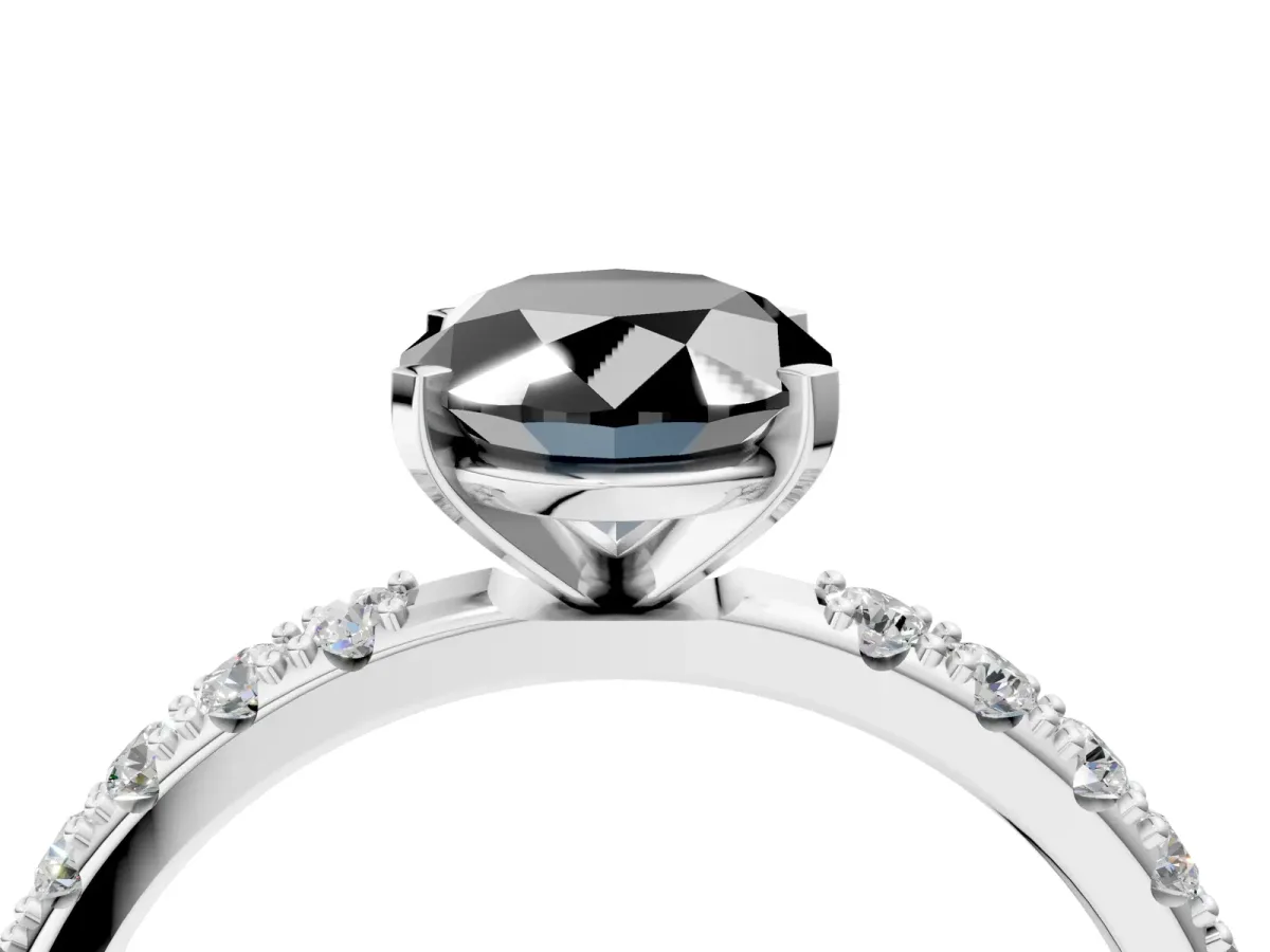 Fancy Black Oval Cut Diamond Solitaire Pavé Band with Four-Prong Setting Platinum