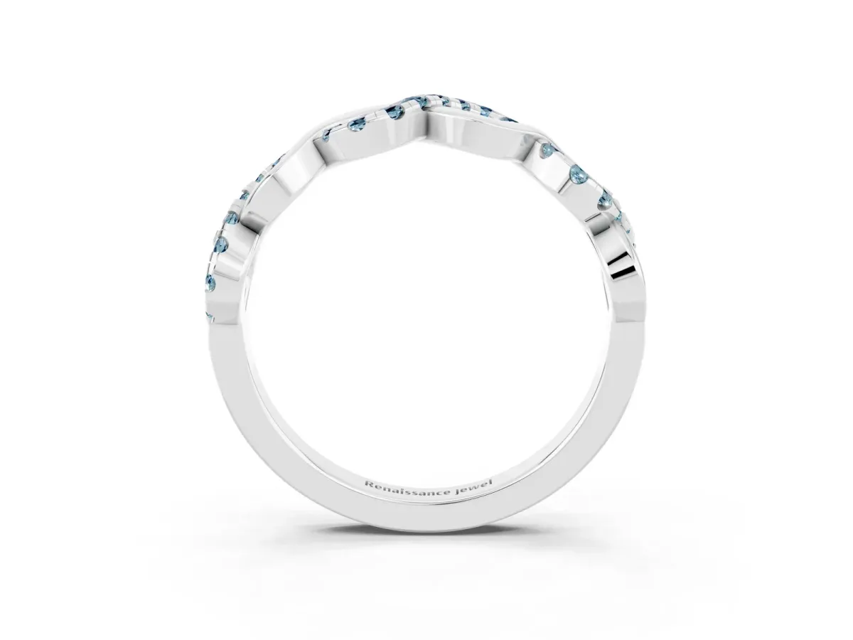 Twist Infinity Round Aquamarine Band with Pavé Setting Silver