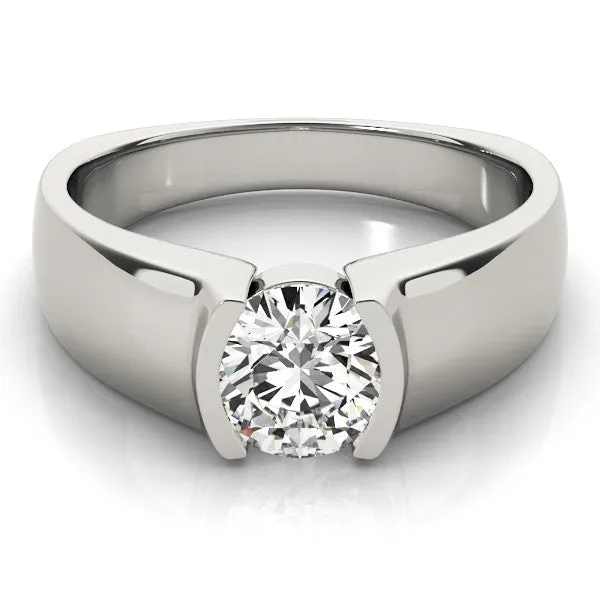 Asscher Cut Solitaire Bezel Set Diamond Ring with Wide Band Platinum