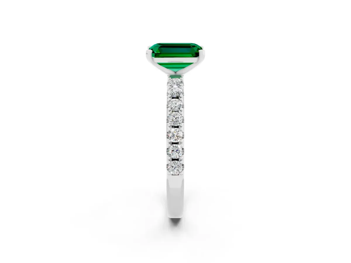Emerald Cut Emerald Solitaire Pavé Band with Four-Prong Setting Platinum