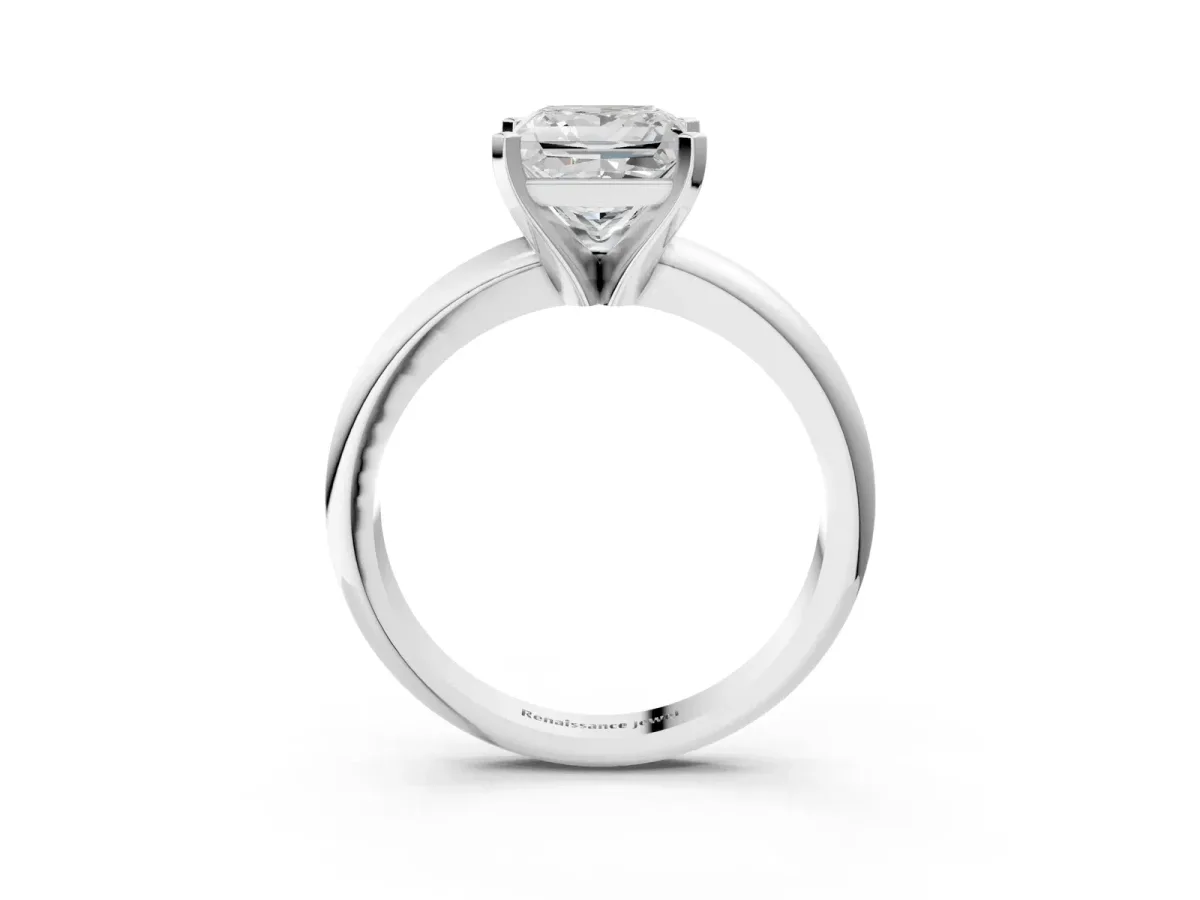 Princess Cut Diamond Solitaire Engagement Ring with Round Band and Four-Prong Setting Silver