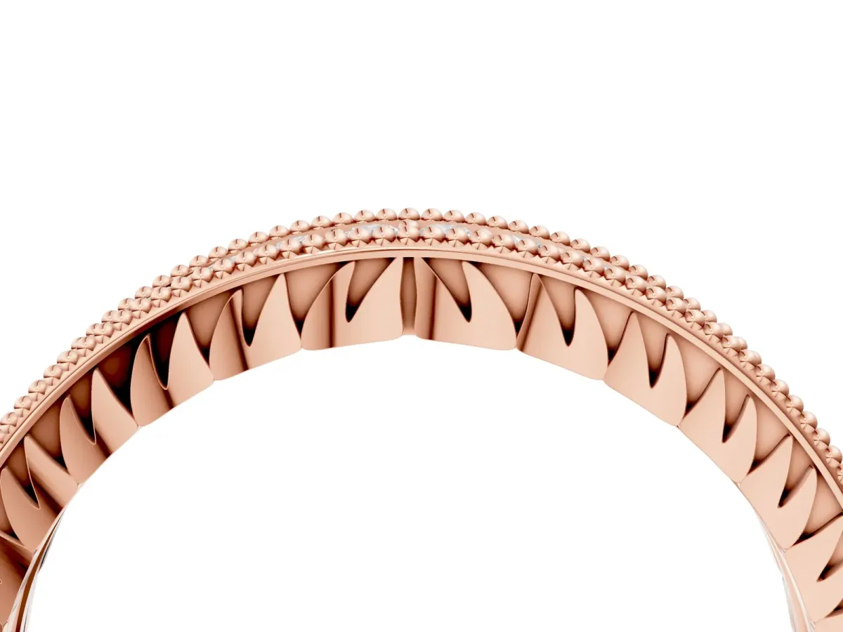 Round Cut Diamond Milgrain Pavé Eternity Band Rose gold