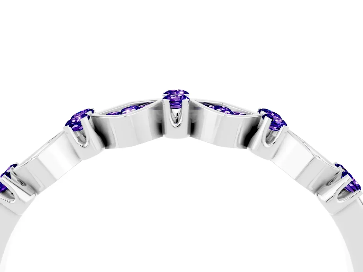 Pavé Cushion Tanzanite Cluster Eternity Band with Prong Setting Platinum