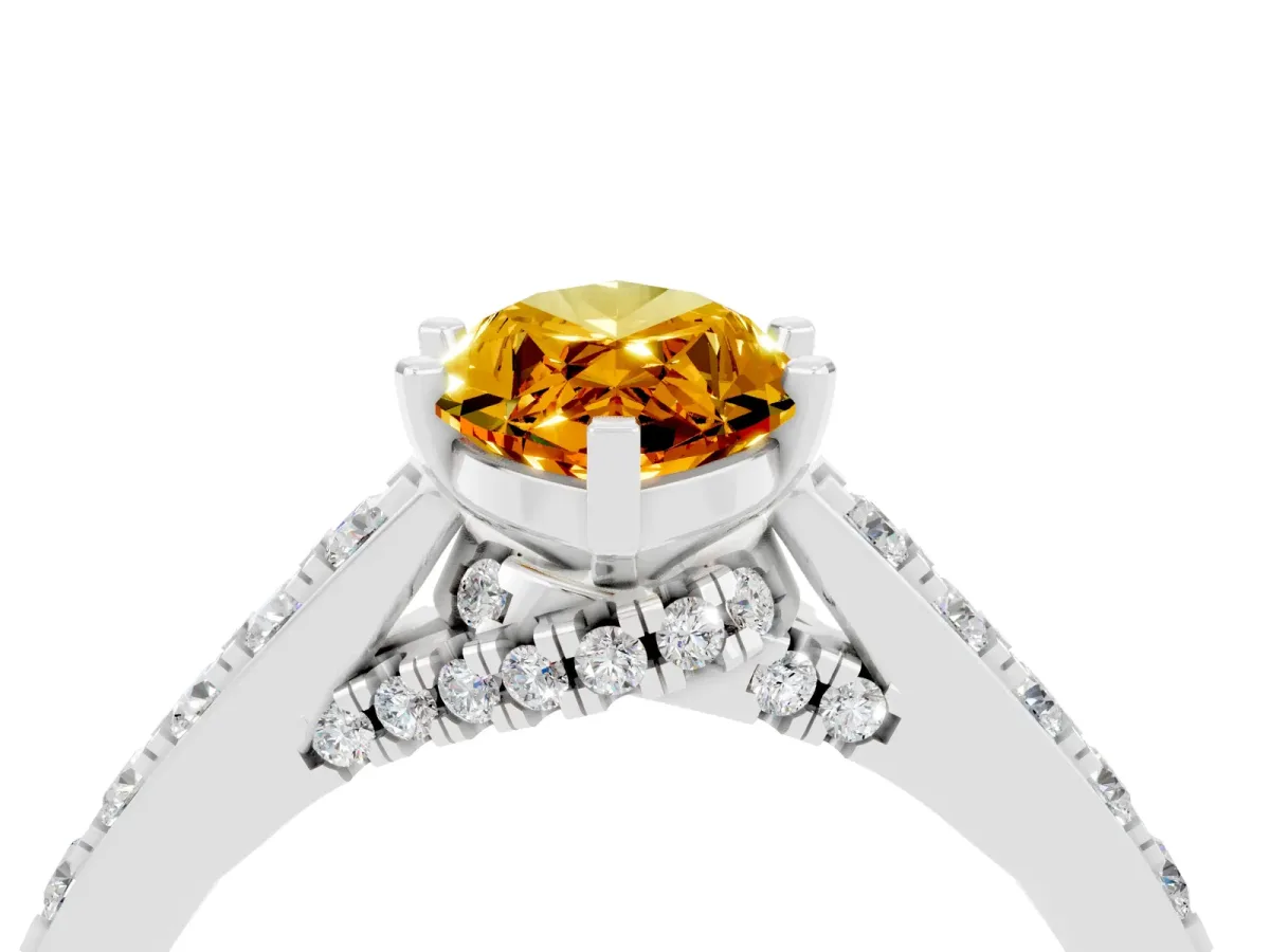 Marquise Cut Citrine Solitaire Ring with Crossover Gallery and Round Pavé Band Silver