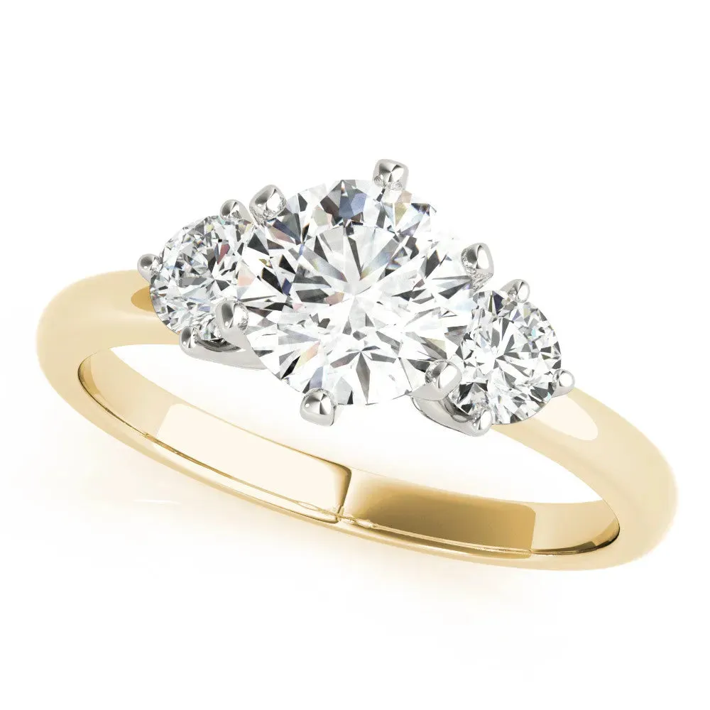 Three-Stone Round Cut Cut Solitaire Diamond Ring with Prong Setting Yellow gold
