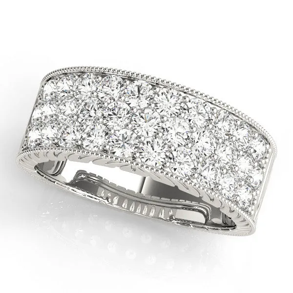 Pavé Round Diamond Wide Band with Milgrain Edge Platinum