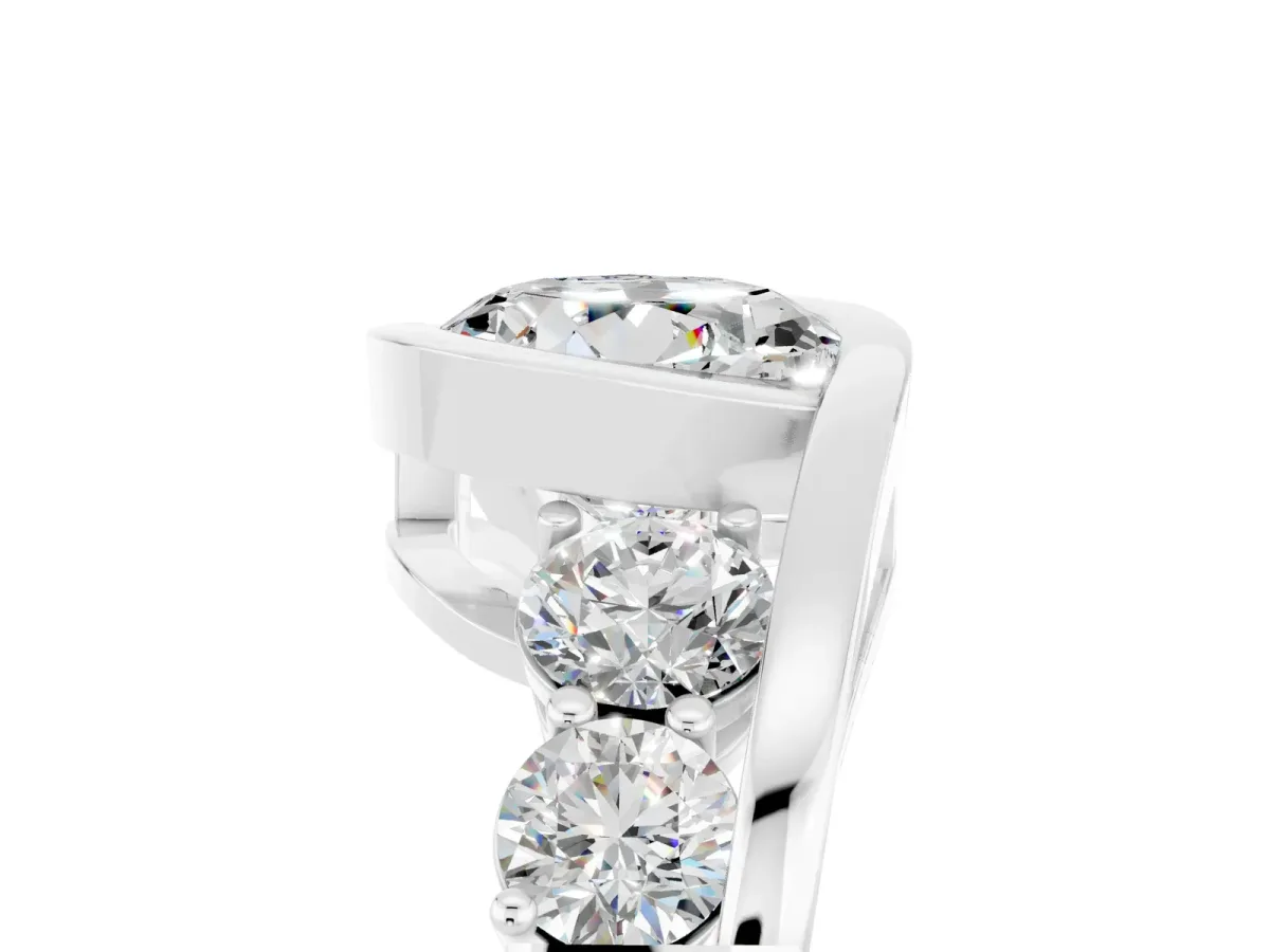 Bezel Set Round Cut Moissanite Bypass Ring with Round Accents Silver
