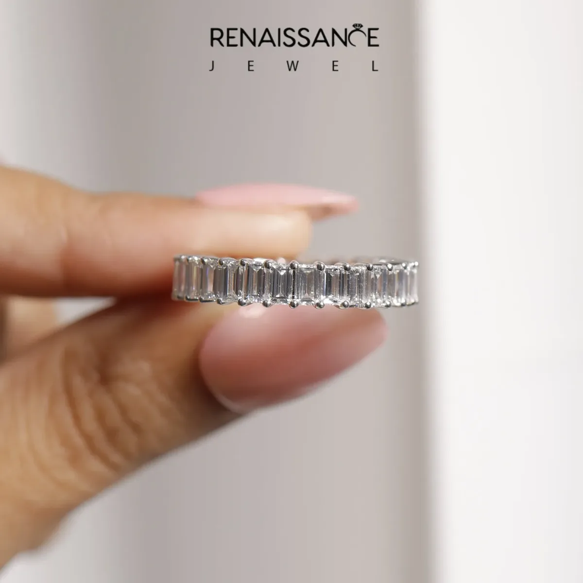Baguette Cut Eternity Band with Shared Prong Setting Silver
