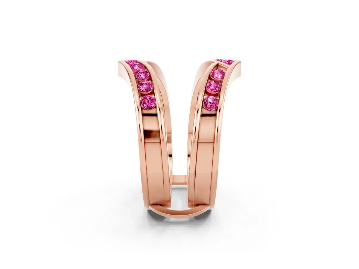 Round Pink Sapphire Channel-Set Chevron Band Rose gold