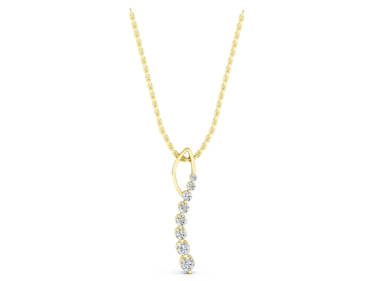 Round Diamond Channel Set Vertical Bar Pendant Yellow gold