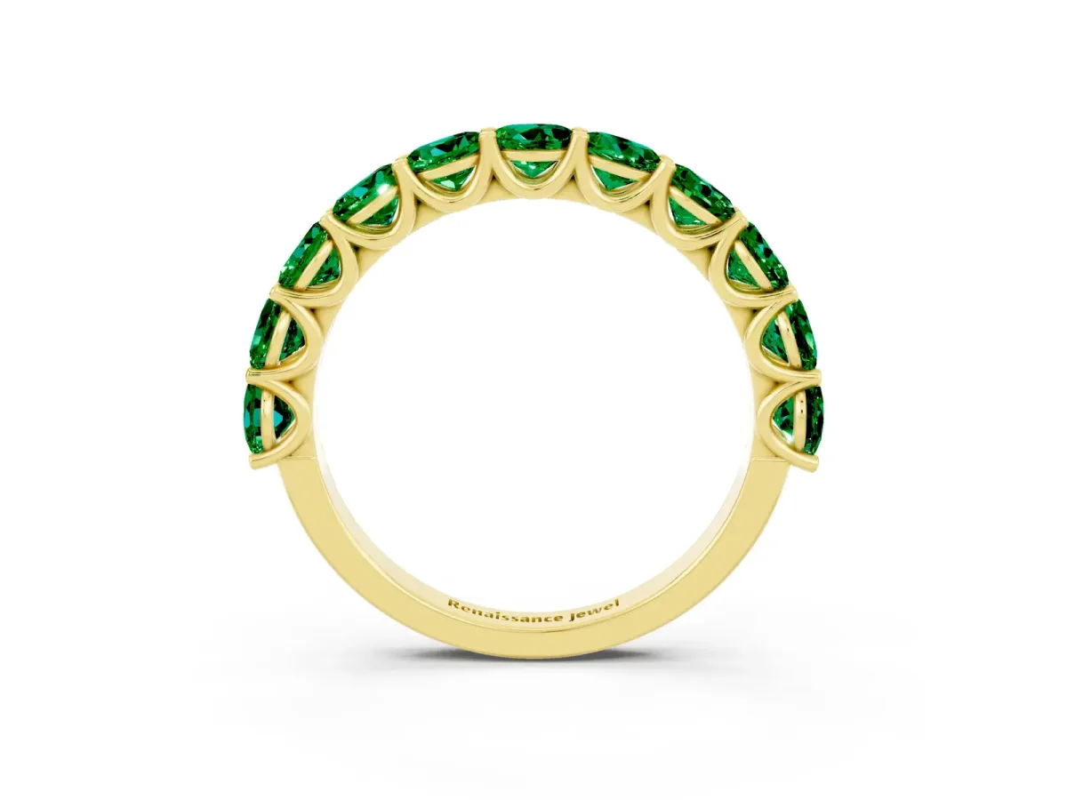 Round Emerald Shared Prong Eternity Band Yellow gold