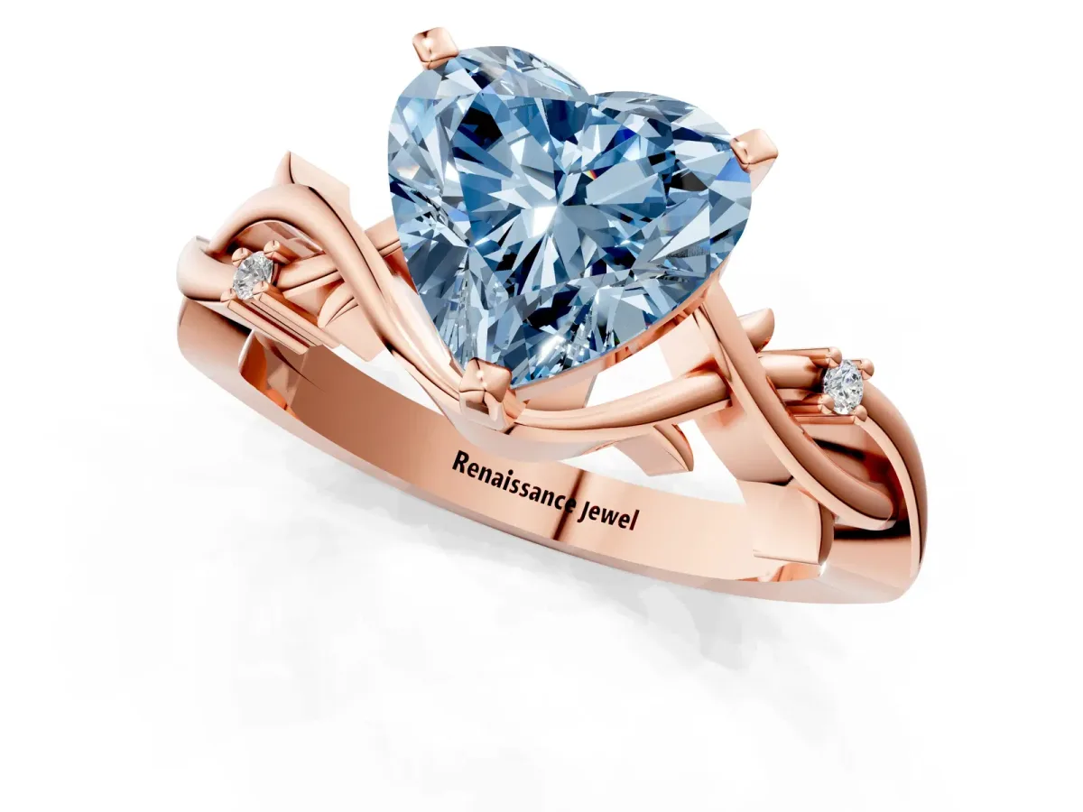 Fancy Blue Heart Cut Diamond Solitaire Ring with Twisted Band and Prong Setting Rose gold