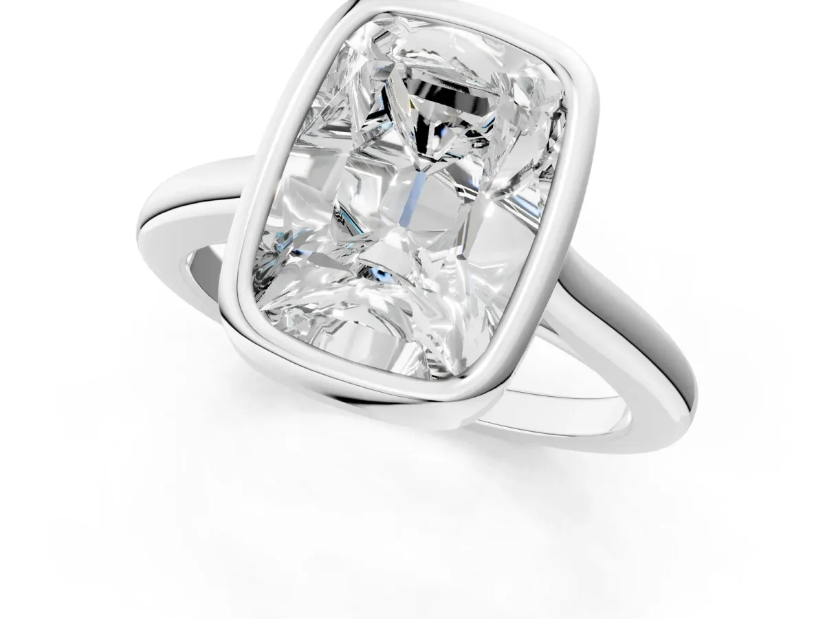 Old Mine Elongated Cushion Diamond Bezel Set Ring Silver
