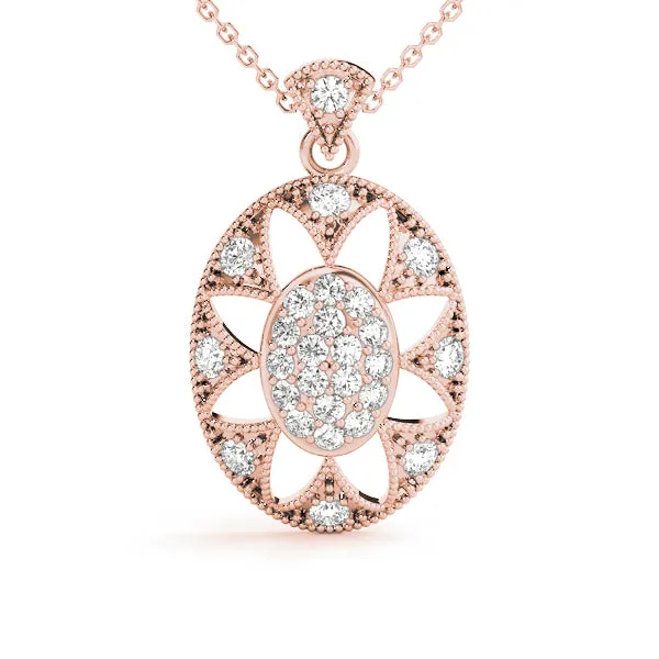 Pavé Oval Milgrain Pendant Rose gold