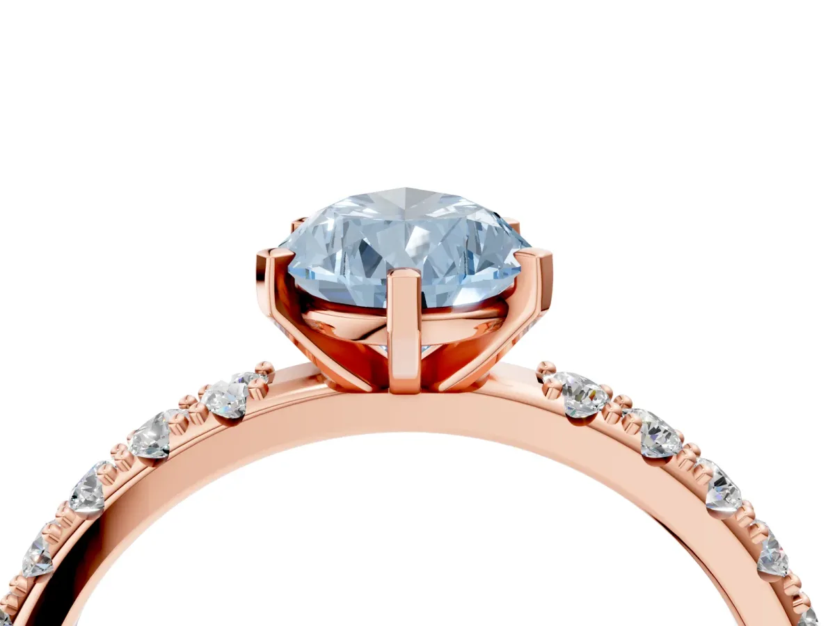 Fancy Blue Pear Cut Diamond Solitaire Pavé Band with Four-Prong Setting Rose gold