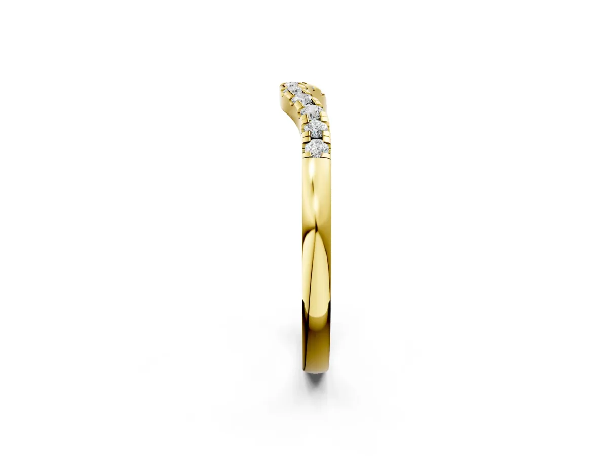 Round Diamond Curved Pavé Wedding Band Yellow gold