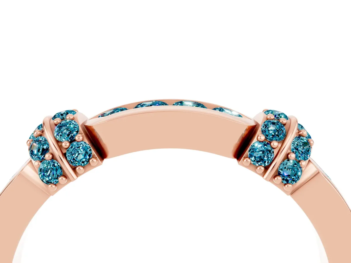 Pavé Round Blue Topaz Link Band with Bezel Setting Rose gold