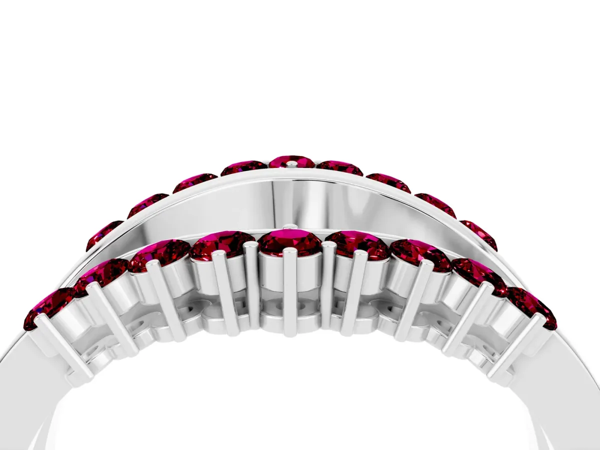 Round Garnet Chevron Contour Band with Prong Setting Silver