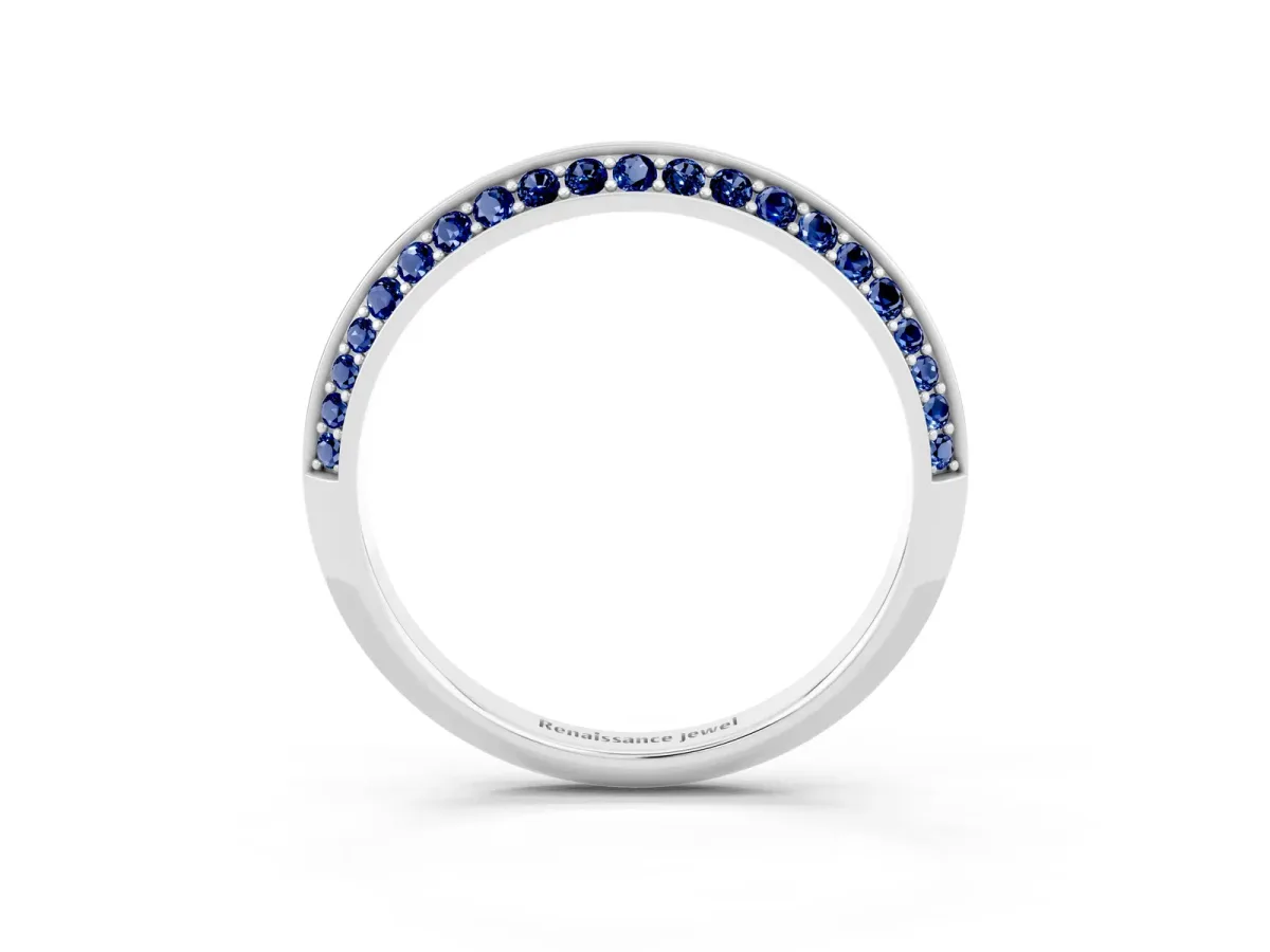 Double Row Pavé Round Blue Sapphire Eternity Band with Channel Setting Platinum