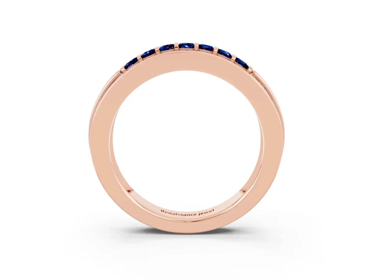 Bar-Set Princess Cut Blue Sapphire Pavé Band Rose gold