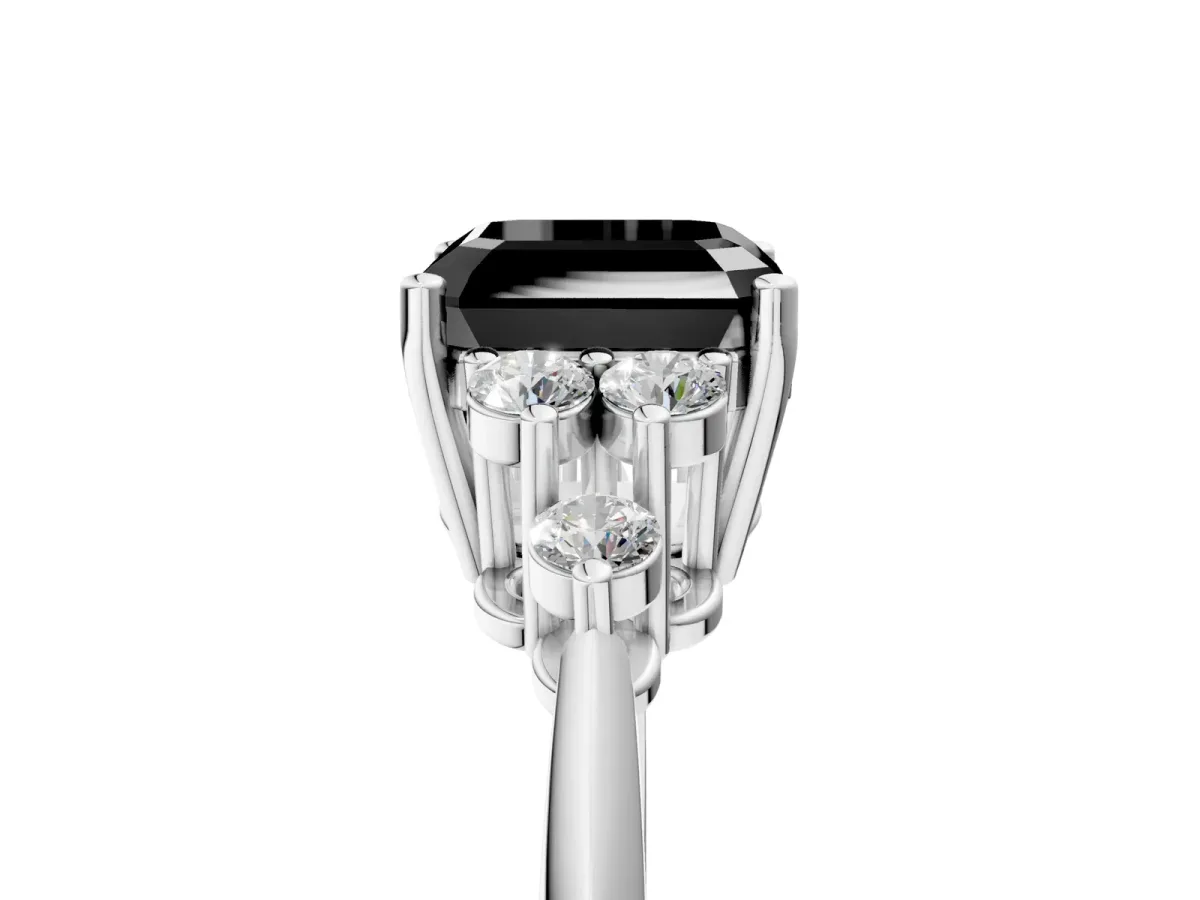 Fancy Black Asscher Cut Cut Diamond Cluster Ring with Solitaire Band and Four-Prong Setting Platinum