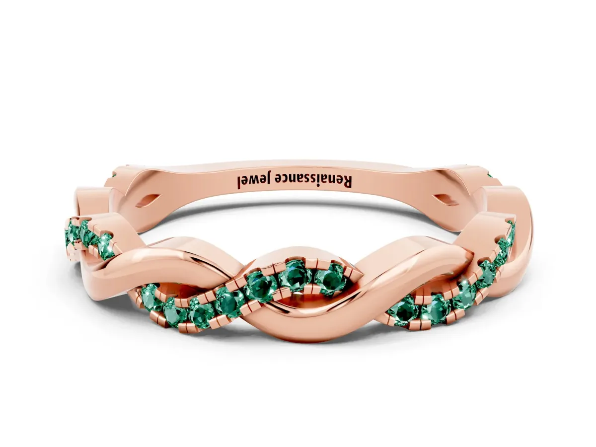 Round Green Sapphire Twist Eternity Band with Pavé Setting Rose gold