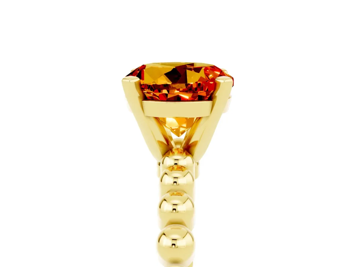 Round Cut Citrine Solitaire Ring with Beaded Band and Prong Setting Yellow gold