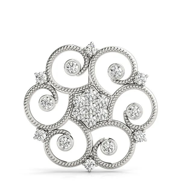 Milgrain Diamond Round Swirl Pendant with Prong Setting White gold