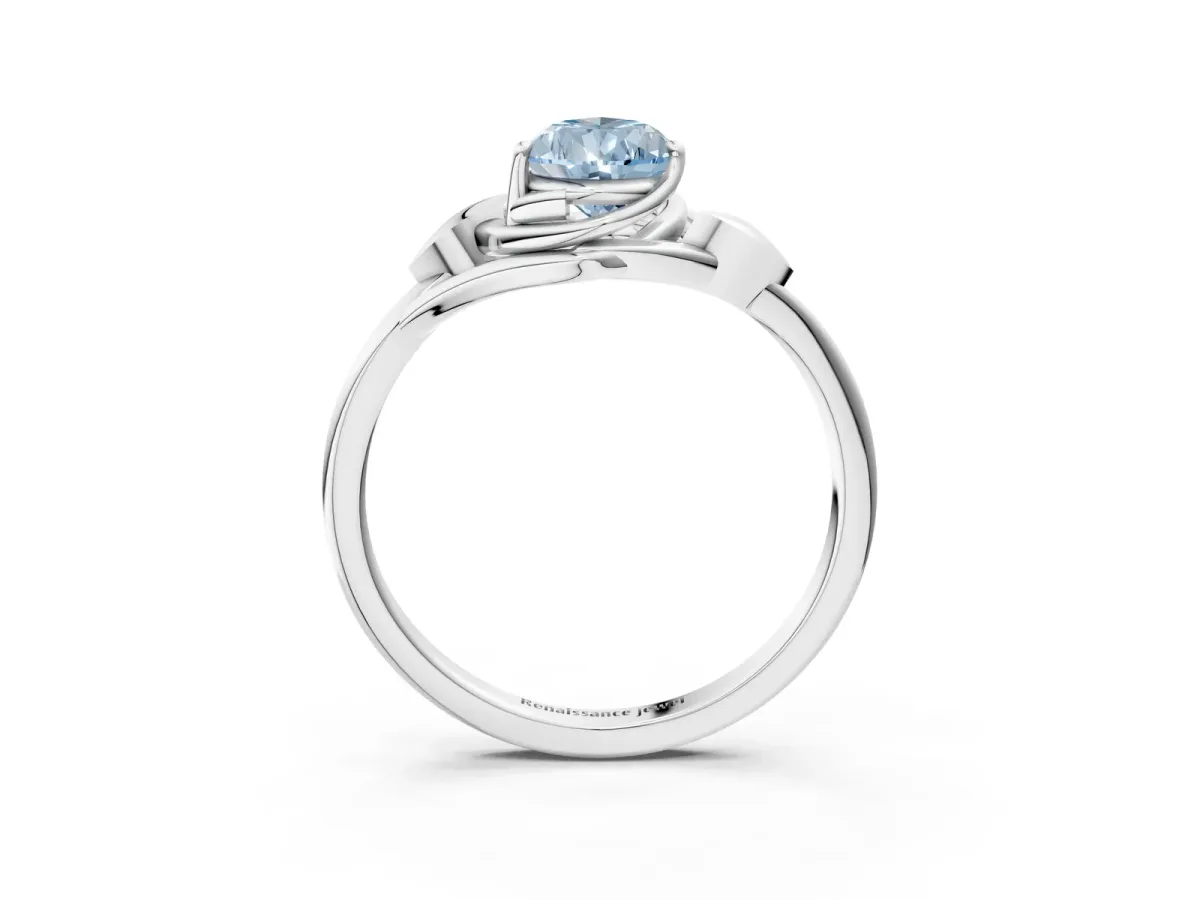 Fancy Blue Pear Cut Diamond Solitaire Ring with Twist Band and Four-Prong Setting Platinum