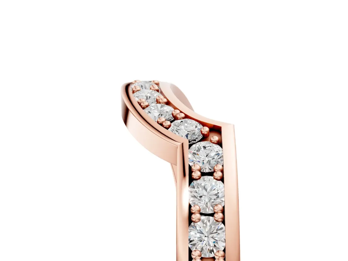 Pavé Round Diamond Curved Wedding Band with Channel Setting Rose gold
