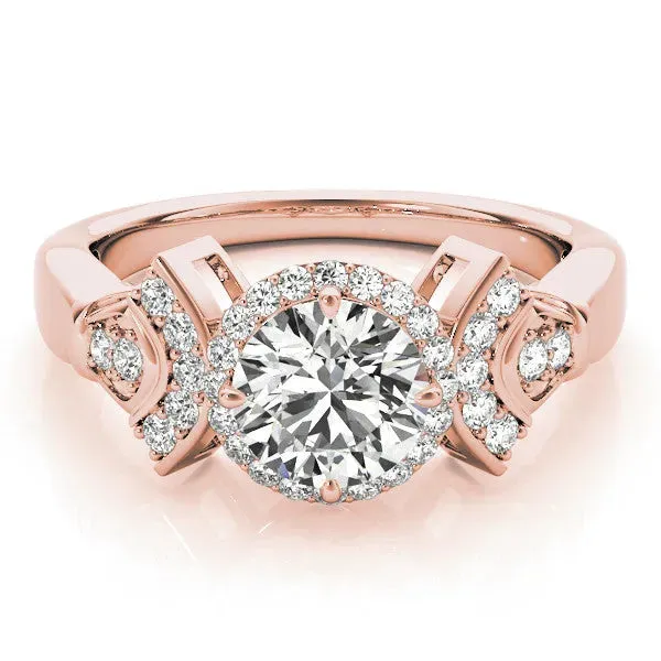 Round Cut Halo Diamond Split Shank Engagement Ring with Four-Prong Setting Rose gold