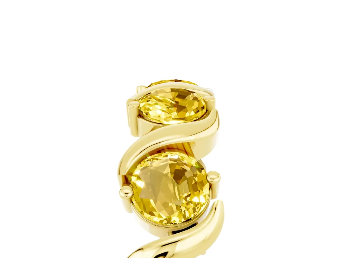 Round Yellow Sapphire Half Eternity Band with Wave Prong Setting Yellow gold