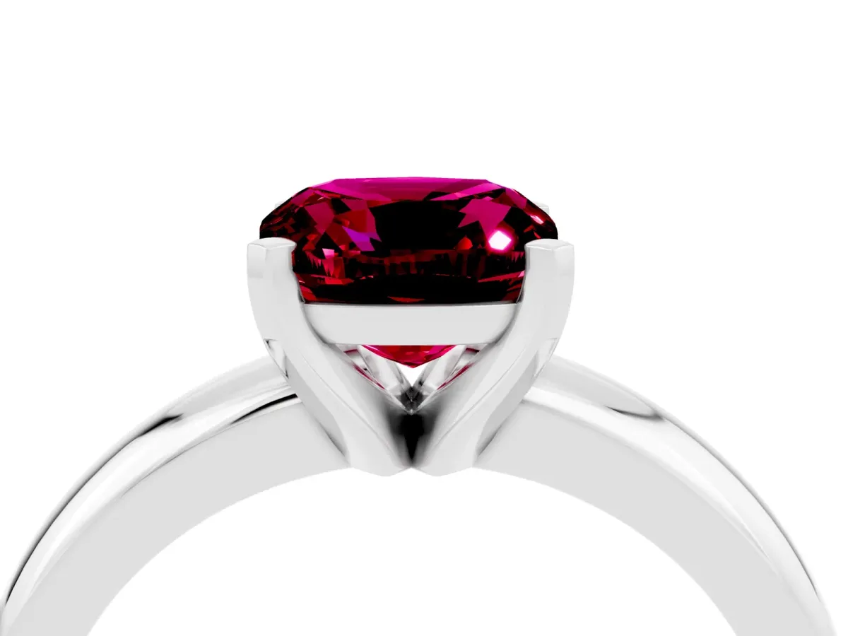Cushion Cut Garnet Solitaire Engagement Ring with Round Band and Four-Prong Setting Silver