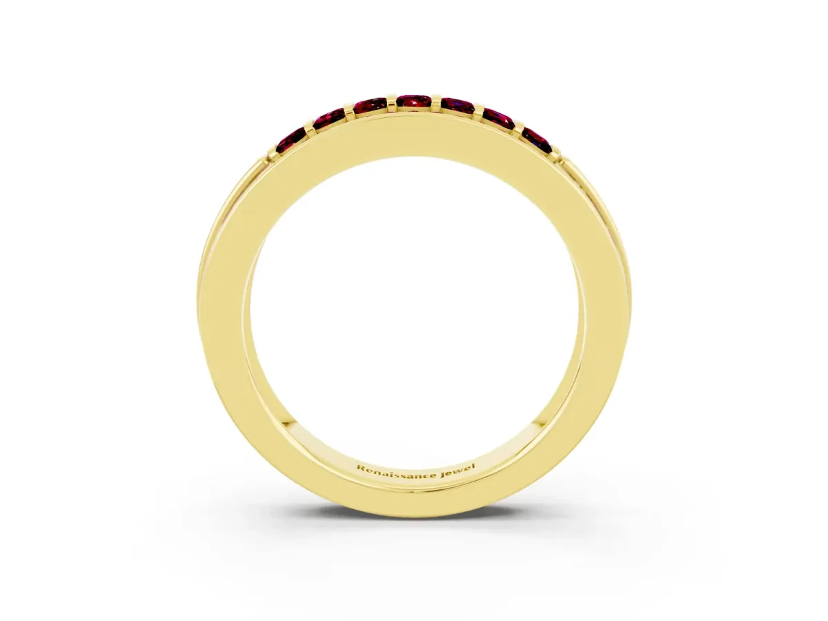Bar-Set Princess Cut Garnet Pavé Band Yellow gold