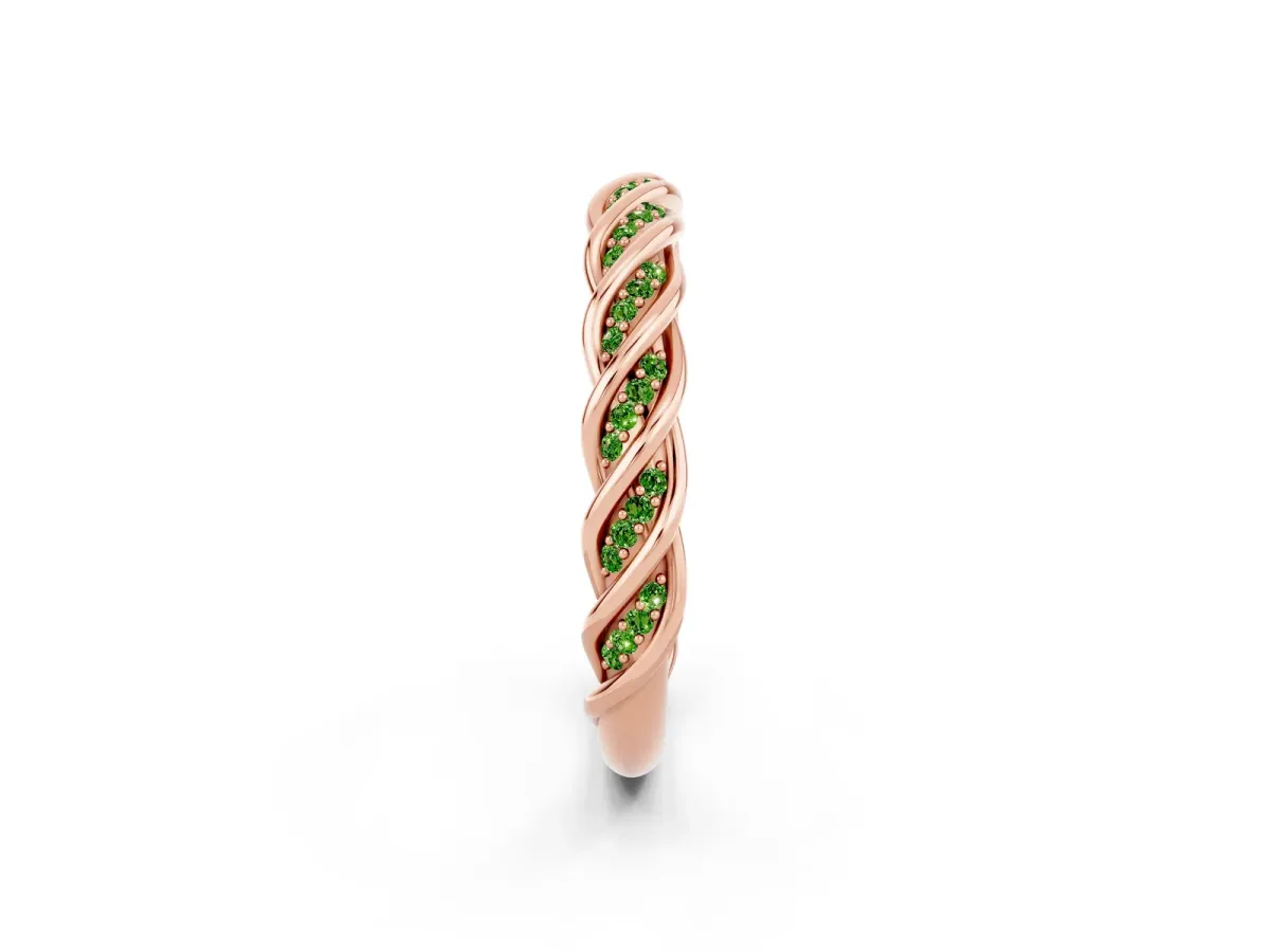 Twisted Pavé Round Peridot Eternity Band with Shared Prong Setting Rose gold